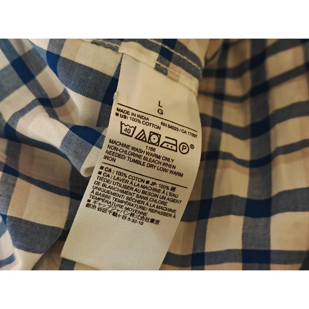 Banana Republic Mens‎ Blue White Plaid Untucked Fit Cotton Shirt Large 801165-23
